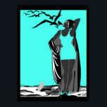 Póster azul verdoso SEÑORA ART DECO pájaros Blanco<br><div class="desc">Póster azul verdoso turquesa SEÑORA ART DECO pájaros Blanco Negro Martini</div>