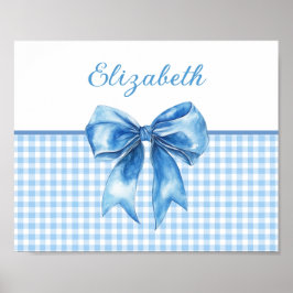 Póster Azul y Blanco Preppy Gingham y Lazo