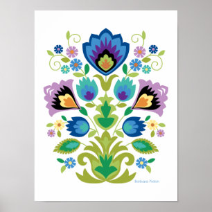Póster Azul y lavanda floral, Wycinanki folclórico polaco