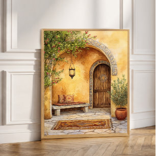 Póster Azulejo de Arco Mediterráneo Ornado Patio