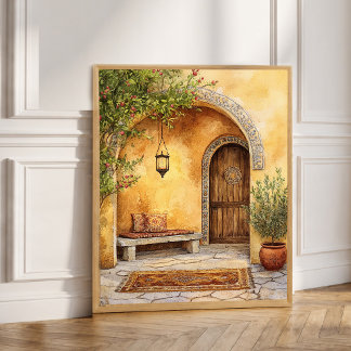 Póster Azulejo de Arco Mediterráneo Ornado Patio