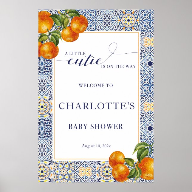 Póster Azulejo de bienvenida para Baby Shower Little Cuti (Frente)