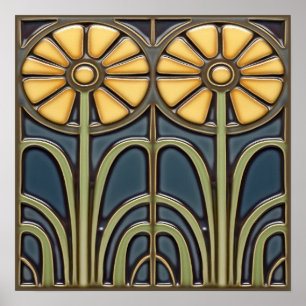 Póster Azulejo de Girasoles