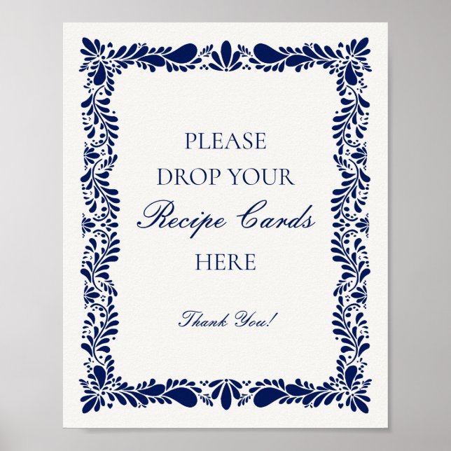 Póster Azulejo de Talavera Azul Español Comparte una Rece (Frente)