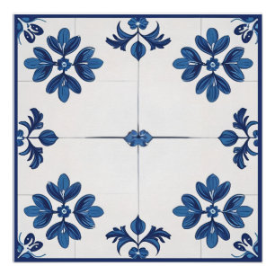 Póster Azulejos Azules Indigo de Lisboa Portugal