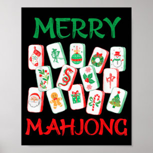 Póster Azulejos de Mahjong de Navidad con Acuarela Mah Jo