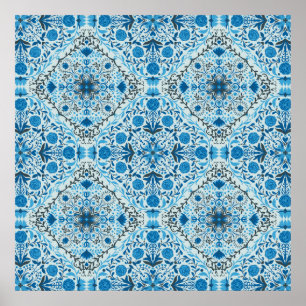 Póster Azulejos florales azules