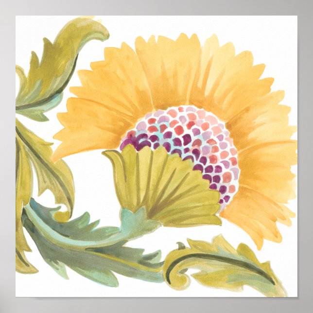 Póster Azulejos florales de abadía - Amarillo (Frente)