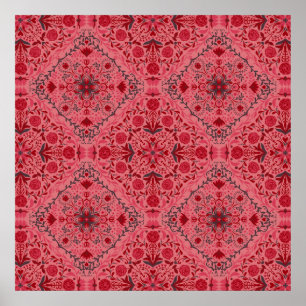 Póster Azulejos florales en rojo y rosa sandía