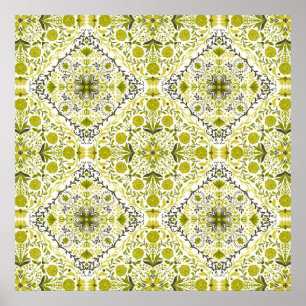 Póster Azulejos florales en verde
