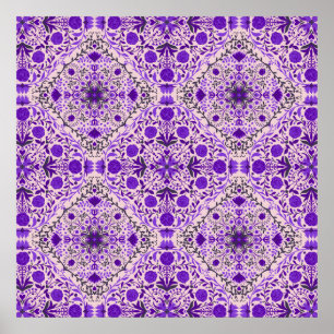 Póster Azulejos florales en violeta y rosa algodón de azú