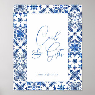 Póster Azulejos mediterráneos azules y tarjetas de cítric