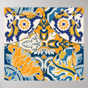 Póster Azulejos Tiles Patchwork Vintage Wallpaper