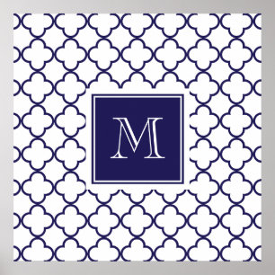 Póster Azules marinos, monograma blanco de Quatrefoil