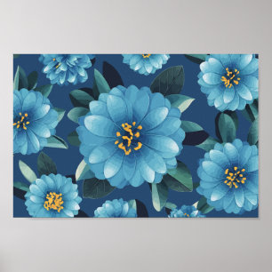Póster Azure Blooms: Vibrante Patrón Floral Azul