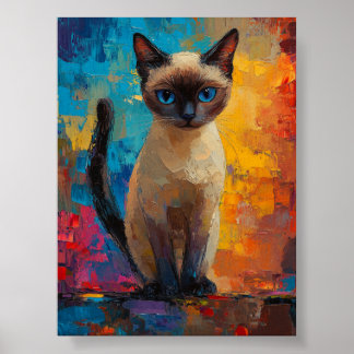 Póster Azure-Gazed Siamese — Vivid Brushstroke Portrait