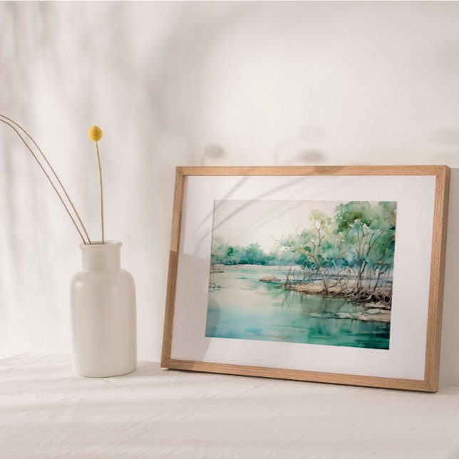 Póster Azure Mangrove Majesty: azul-verde (Capturing coastal mangroves in stunning blue-green tones.)