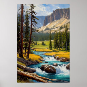 Póster Azure Stream en medio de un valle verde