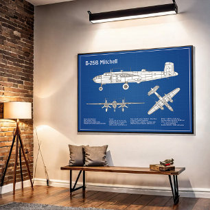 Póster B-25B Mitchell Doolittle - Airplane Blueprint ABD