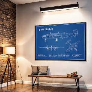 Póster B-25B Mitchell Doolittle - Airplane Blueprint AD