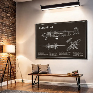 Póster B-25B Mitchell Doolittle - Airplane Blueprint PD