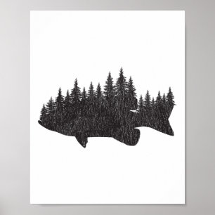 Póster B Bosque de Pesca - Pescador de Lubina de Boca Gra