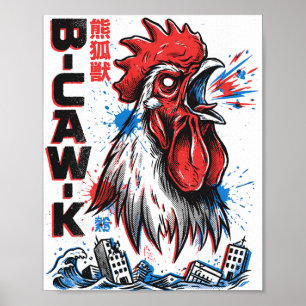 Póster B-caw-k divertido gigante pollo japonés monstruo p