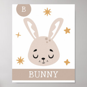 Póster B es para Conejo, Nursery, Dormitorio, Pared Art p