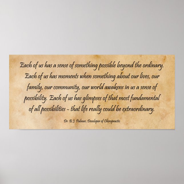 Póster B J Palmer Extraordinario Vida Chiropráctica (Frente)