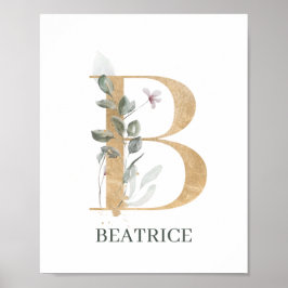 Póster B Monogram Floral Personalized