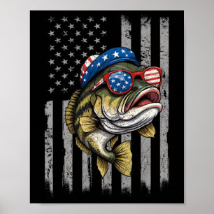 Póster B Pescado 4 De Julio Pescado Patriótico Bandera Es