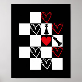 Póster B&W de Chessboard Heart Día de San Valentín