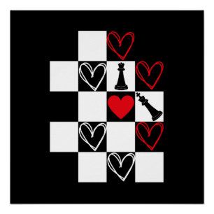 Póster B&W de Chessboard Heart Día de San Valentín
