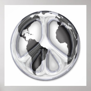 Póster B&W Earth-peace sign