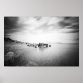 Póster B&W long exposure of a beach in Rabac, Croatia