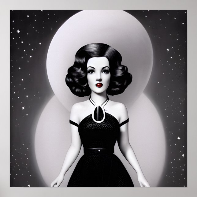 Póster B&W Retro Sci-fi Woman (Frente)