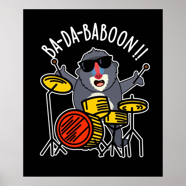 Póster Ba-da-ba-boon Funny Baboon Pun Dark BG (Frente)