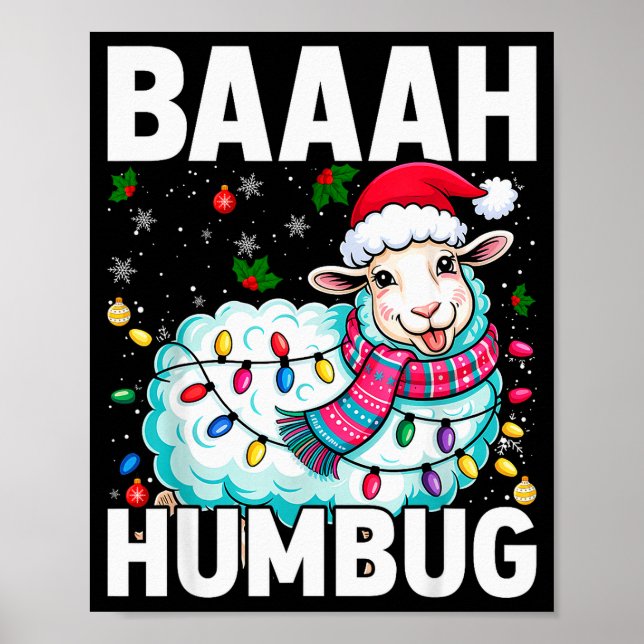 Póster Baaah Humbug Sheep Xmas Lights Funny Anti Christma (Frente)