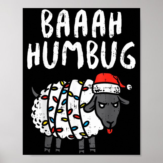 Póster Baaah Humbug Sheep Xmas Lights Funny Anti Christma (Frente)