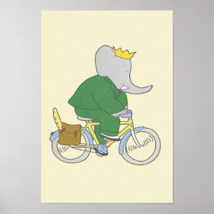 Póster Babar monta una bicicleta