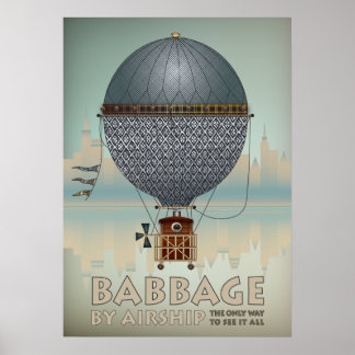 Póster Babbage de la compañía aérea Steampunk Vintage Tra