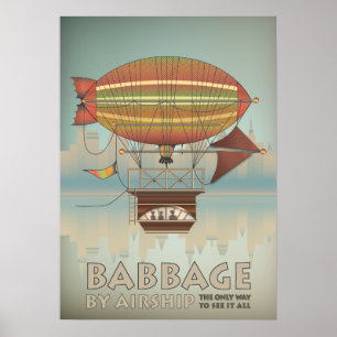 Póster Babbage por viaje del vintage de Steampunk del