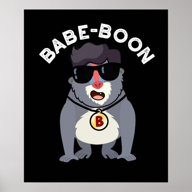Póster Babe-boon Gracioso Animal Monkey Baboon Pun Dark B (Frente)