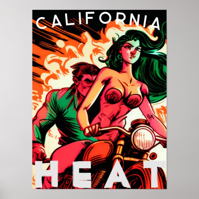 Póster Babe de motocicleta "Calor de California" (Frente)