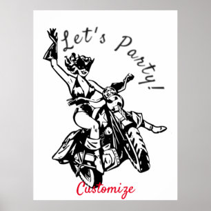 Póster Babe de motociclista negro Thunder_Cove  