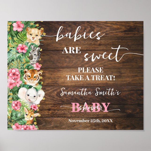 Póster Babies are Sweet Pink Safari Rustic Baby Shower (Frente)