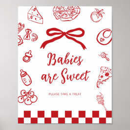 Póster Babies are sweet Whimsical Bow Pizza Baby Shower