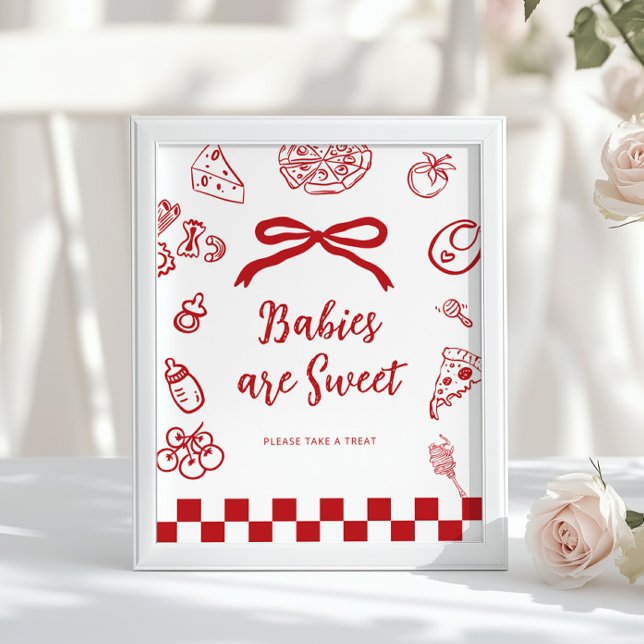 Póster Babies are sweet Whimsical Bow Pizza Baby Shower (Subido por el creador)
