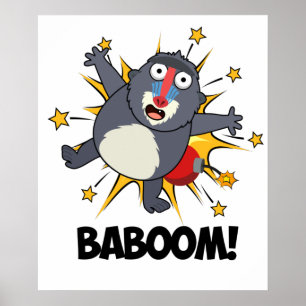 Póster Baboom Funny Explosionando Baboon Pun