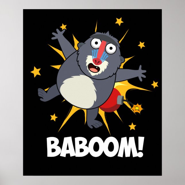 Póster Baboom Funny Explosionando Baboon Pun Dark BG (Frente)